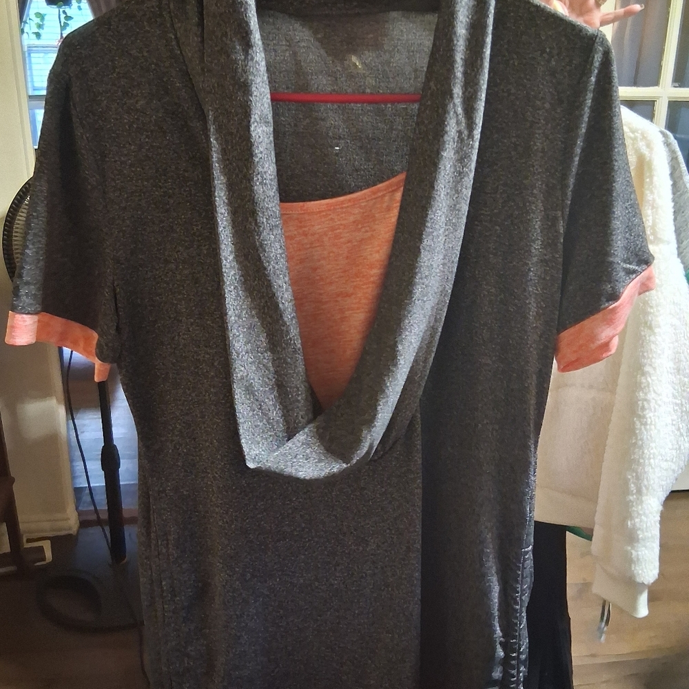 Time and Tru Gray and Orange Layered Blouse